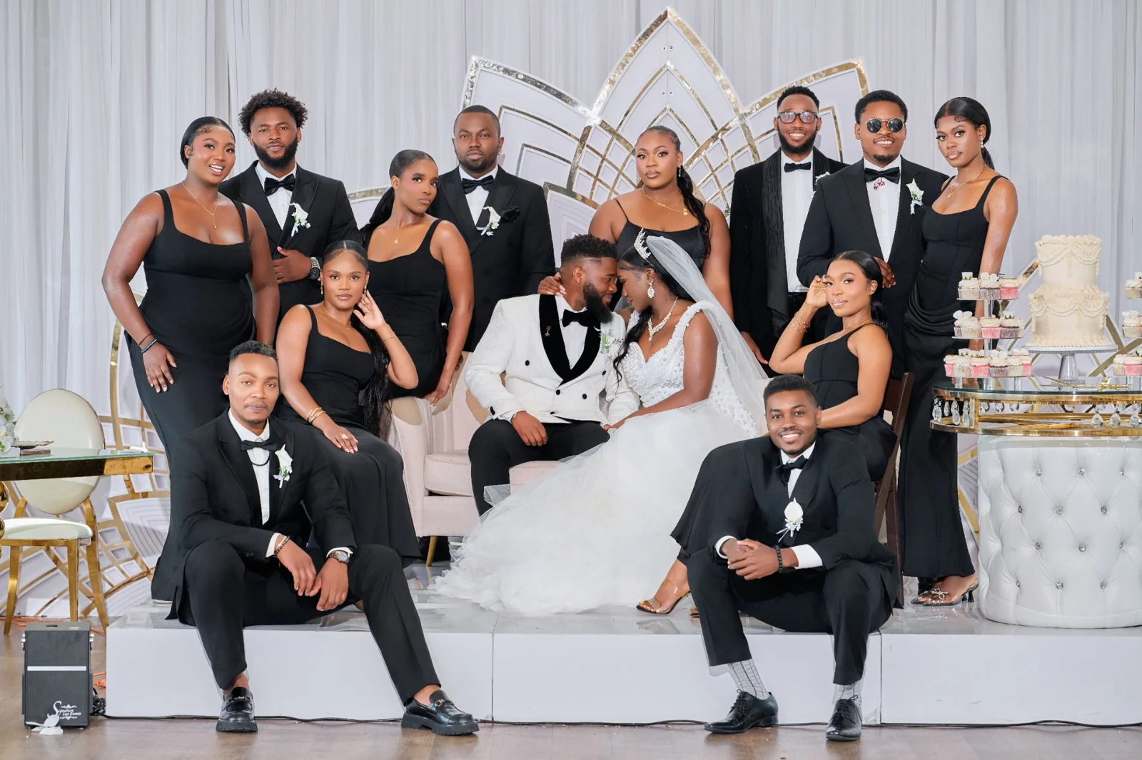 Wedding couple with their wedding party